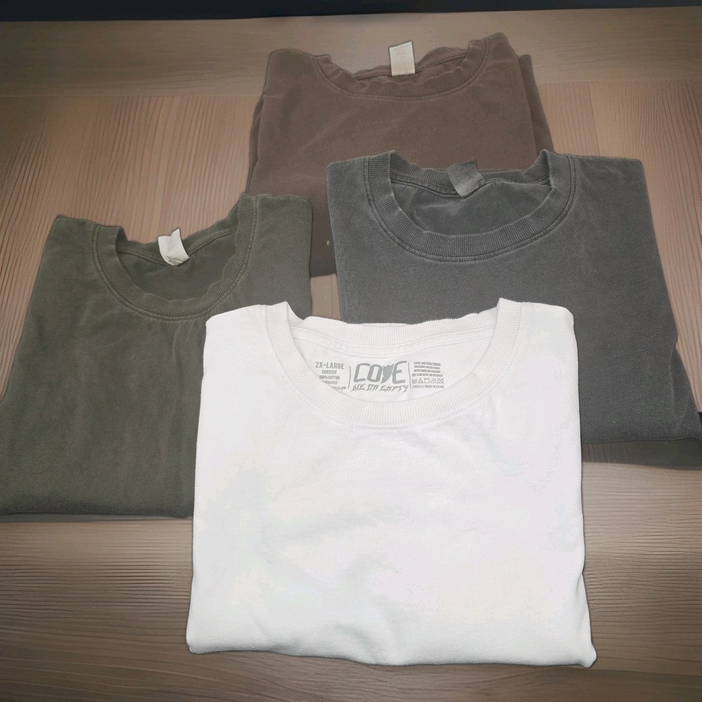 COVE Mens 2XL T Shirt Lot 4 Garment Dyed Cotton Tees Brown Gray Green White